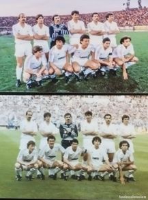 Coleccionismo deportivo: R. MADRID. LOTE 2 FOTOS ALINEACIONES CAMPEÓN COPA UEFA 1984-1985 CONTRA VIDEOTON